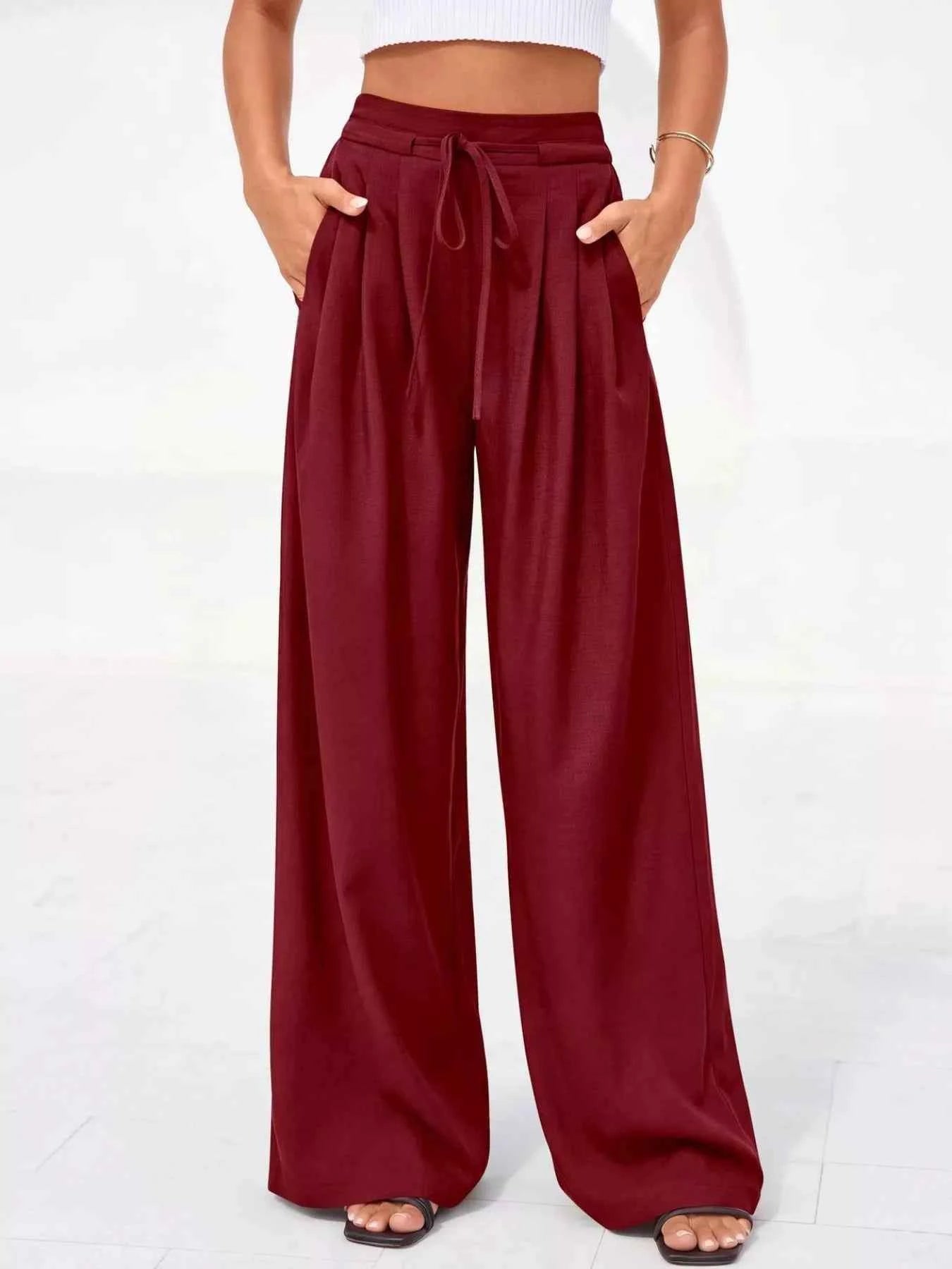 Full Size Plus Size High-Waisted Wide-Leg Pants for Effortless Style-Bottom-Splashis-Splashis