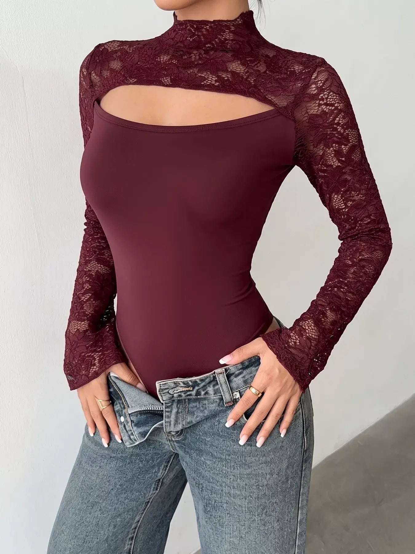 Lace Cut-out Flare Sleeve Bodysuit Secondary image