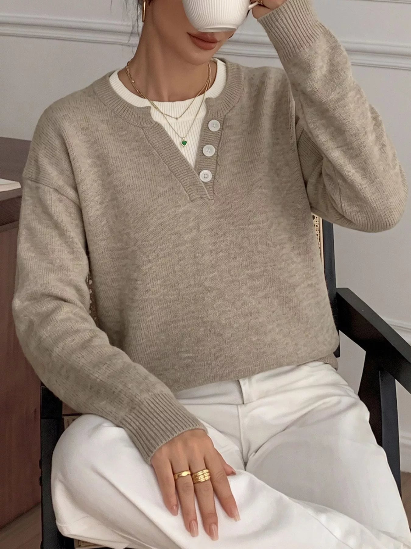 Dropped Shoulder Long Sleeve Sweater Secondary image