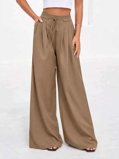 Full Size Plus Size High-Waisted Wide-Leg Pants for Effortless Style-Bottom-Splashis-Splashis