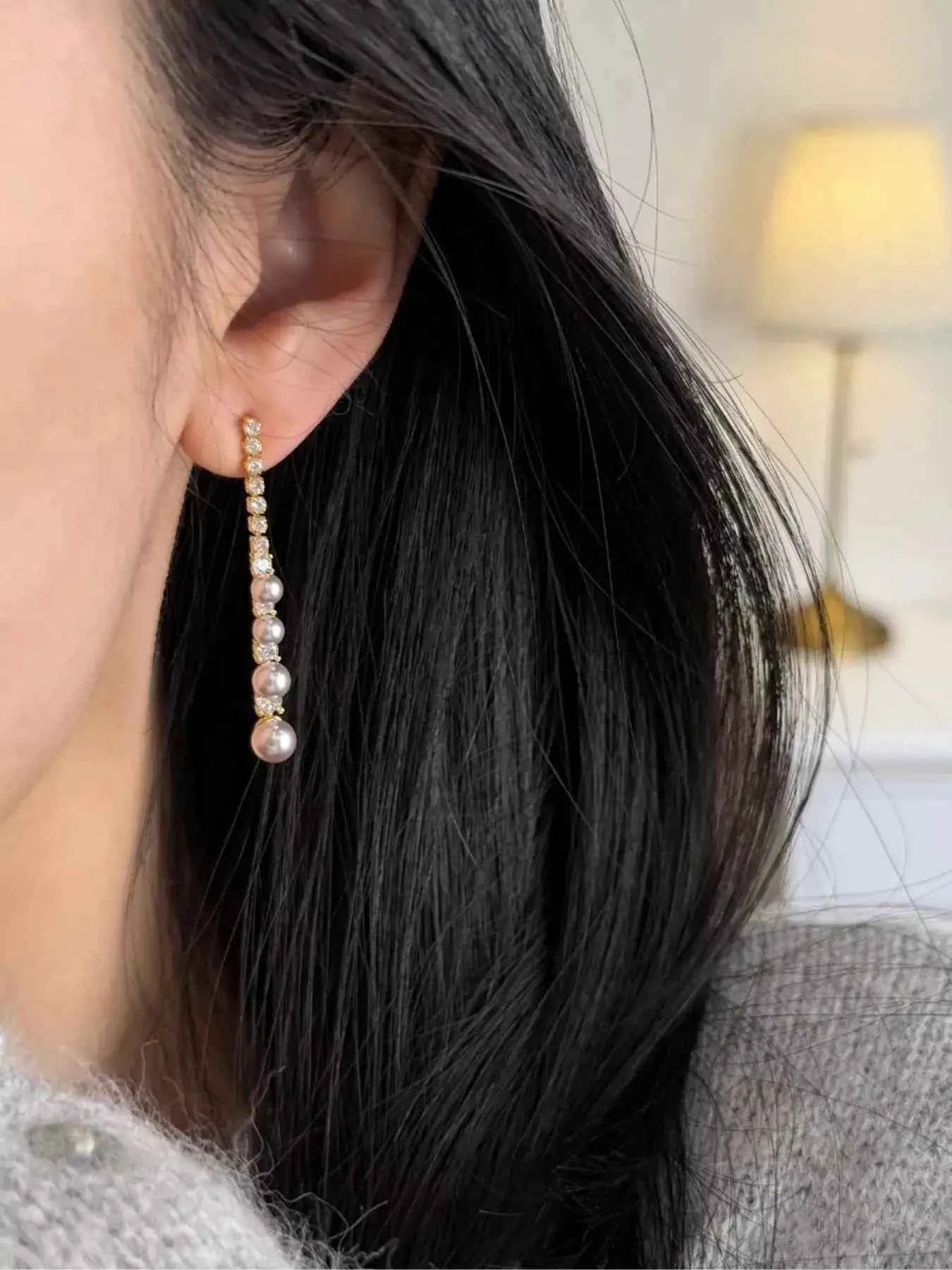 Sparkling Pearl Zircon Drop Earrings Secondary image