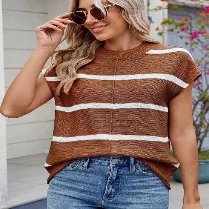 Exposed seam striped knit top — primary view Main image