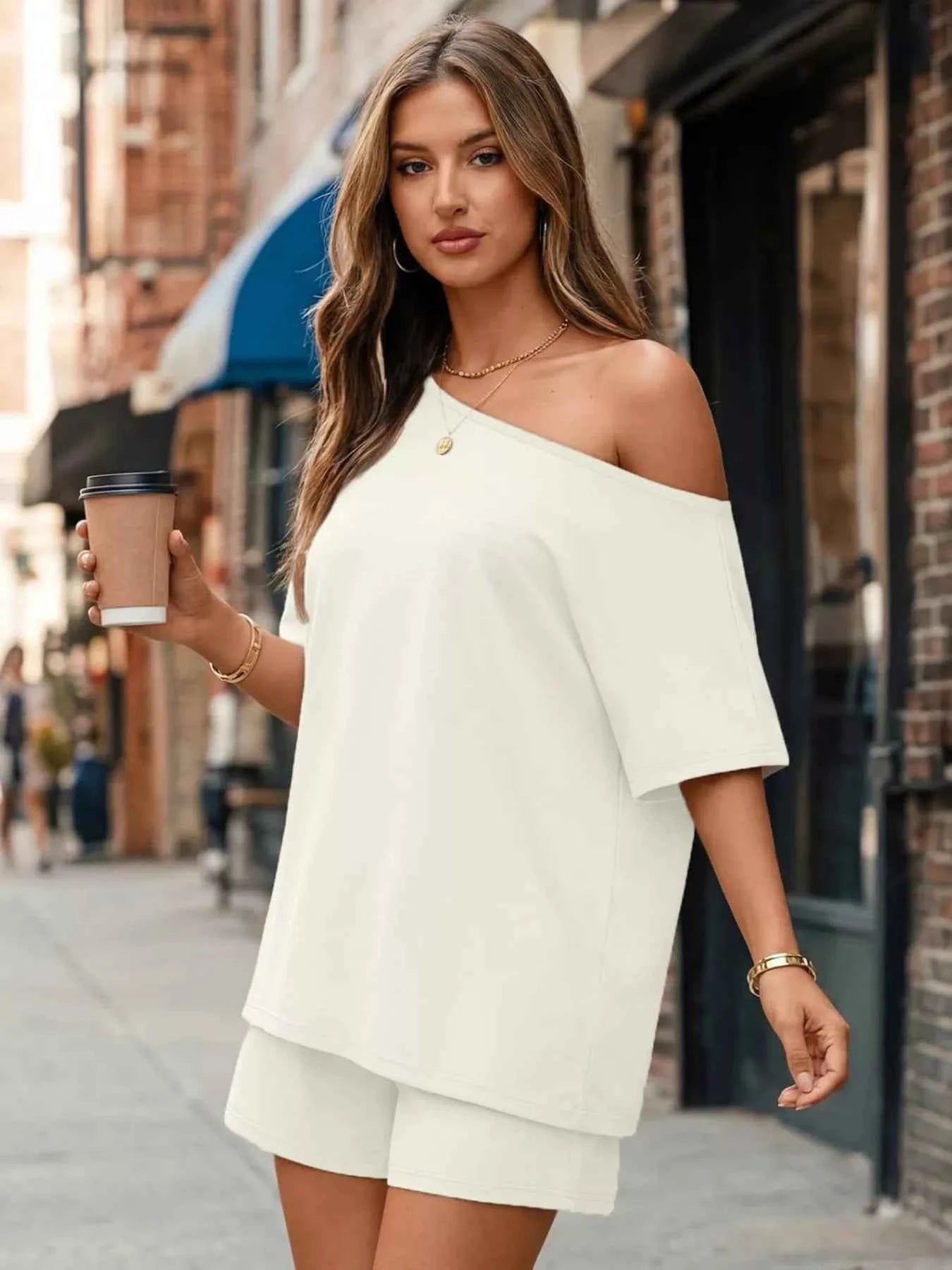 Full Size Boat Neck Tee and Shorts-Two-Piece Set-Splashis-Splashis