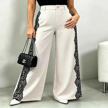 Lace Detail Wide Leg Pants for Chic Comfort and Effortless Style - Splashis