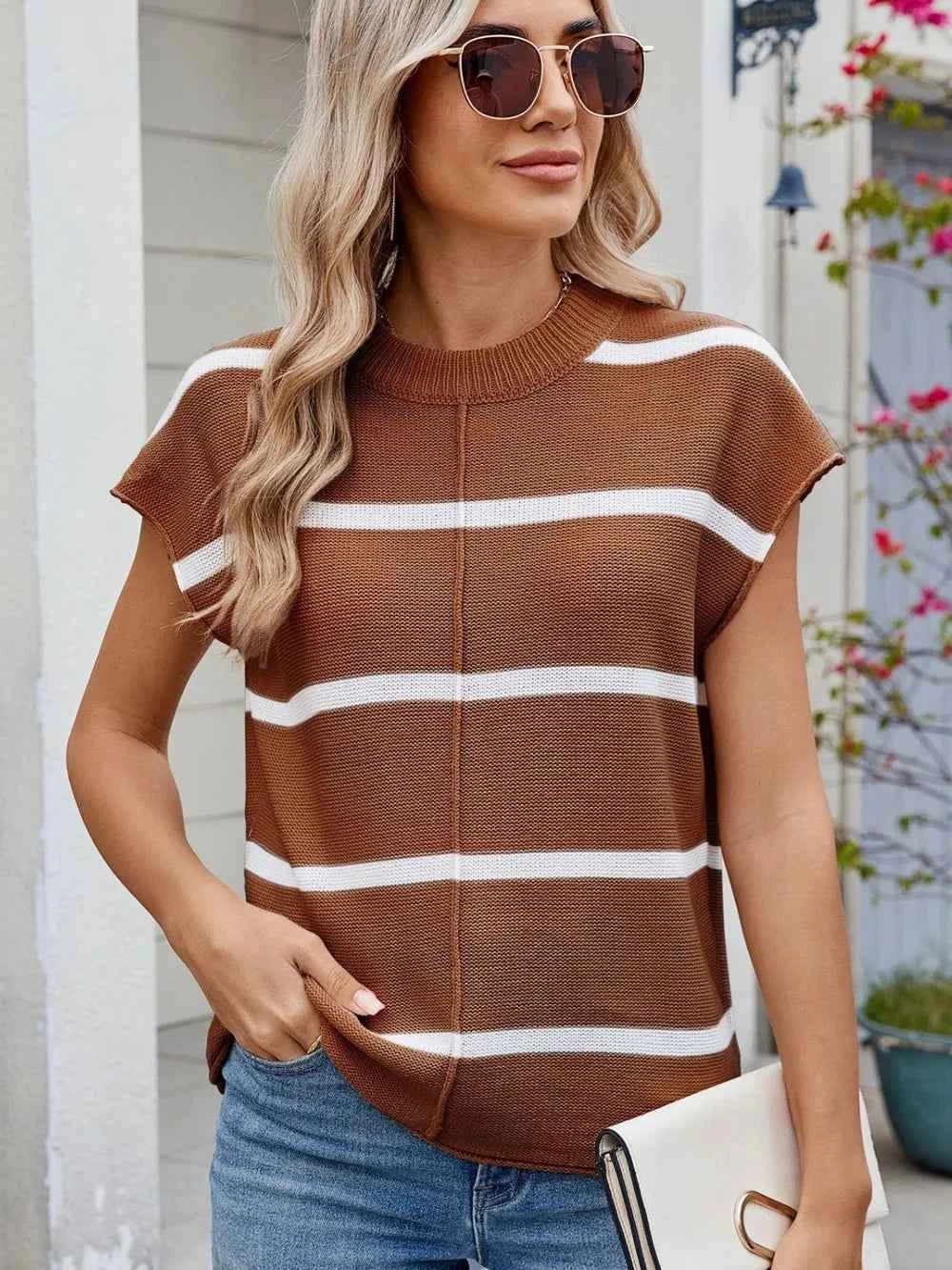 Exposed Seam Striped Knit Top Secondary image