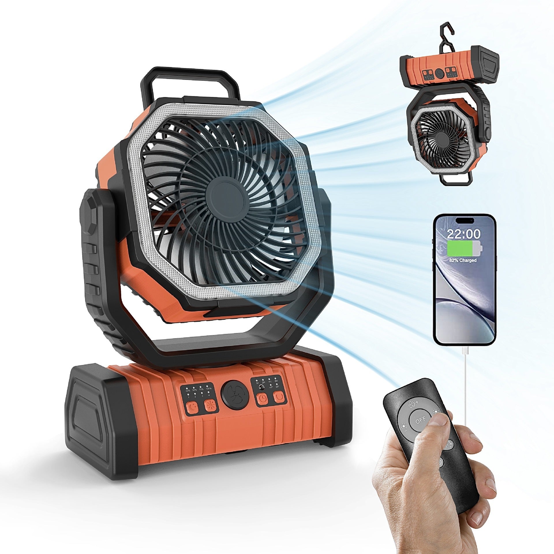 Portable magnetic water mist fan with LED light view 6