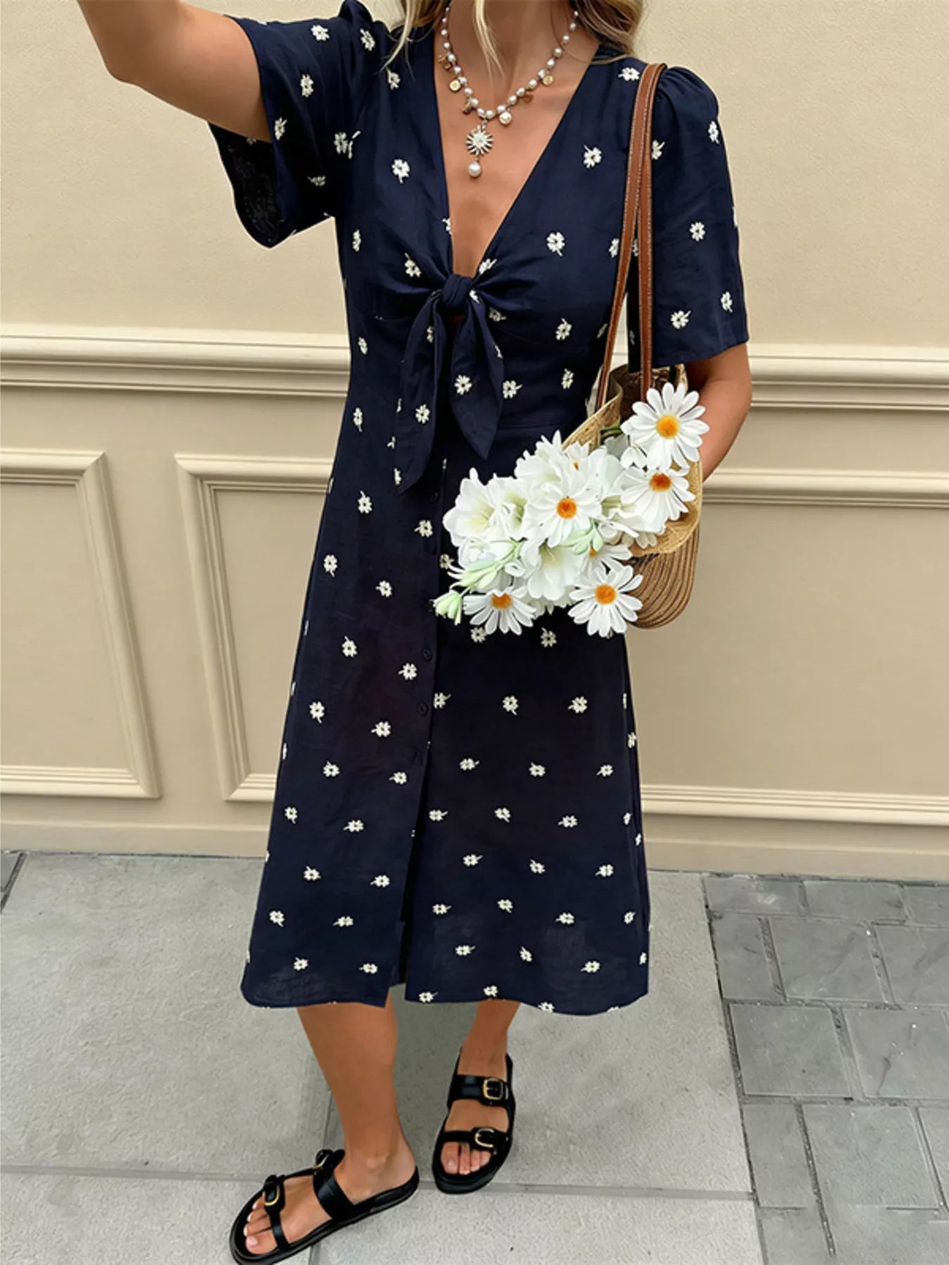 Daisy Print Tie-Front Midi Dress — additional view 2