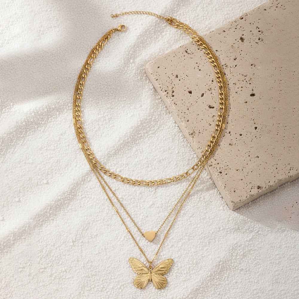 Three-tier butterfly and heart stacking necklace — additional view 6