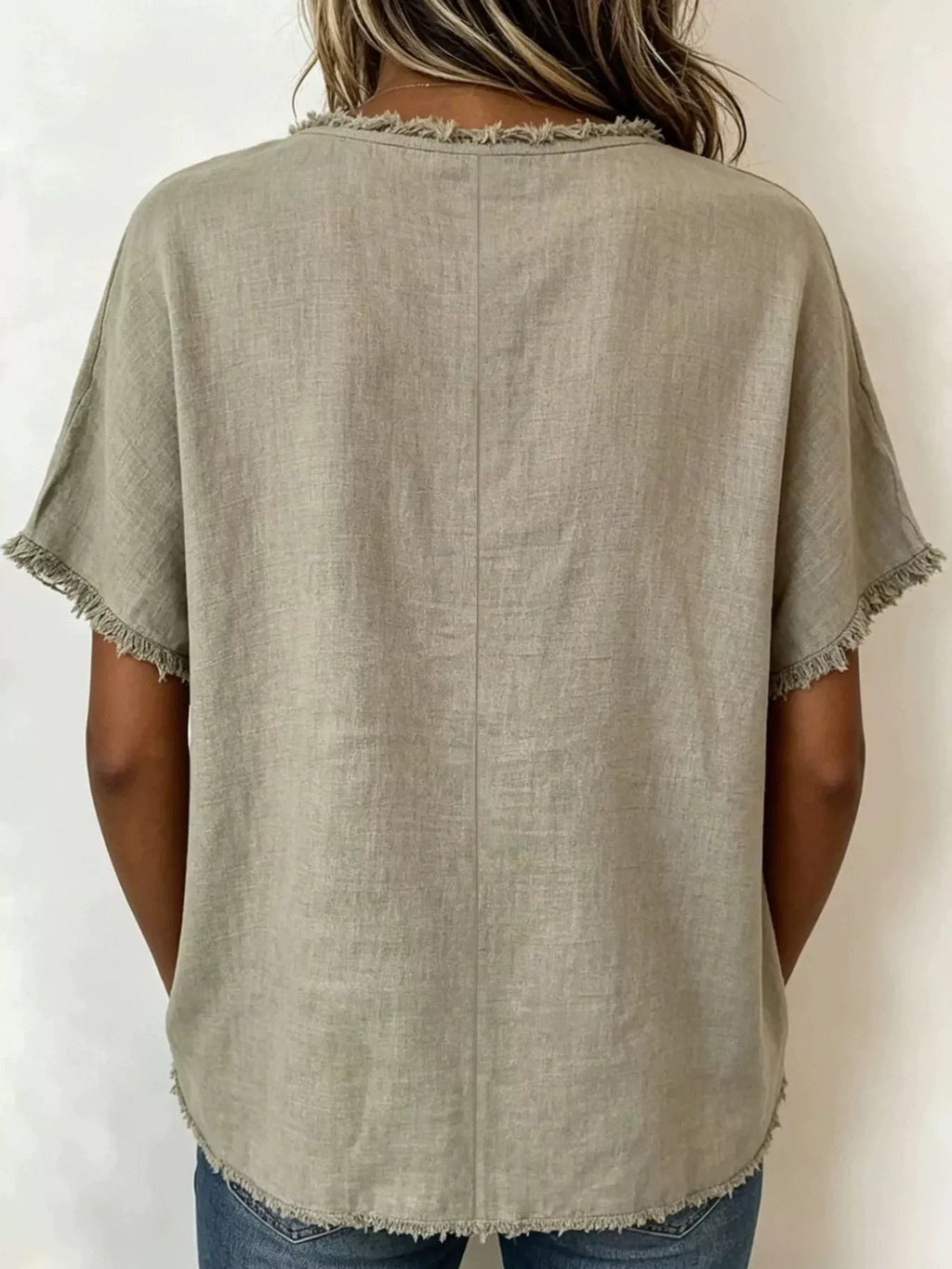 Full Size Frayed Hem Short Sleeve Top Plus Size view 2