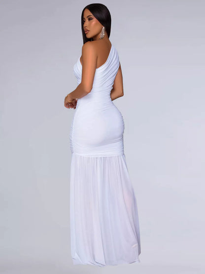 One-Shoulder Ruched Bodycon Maxi Dress-Maxi Dress.-Splashis-Splashis