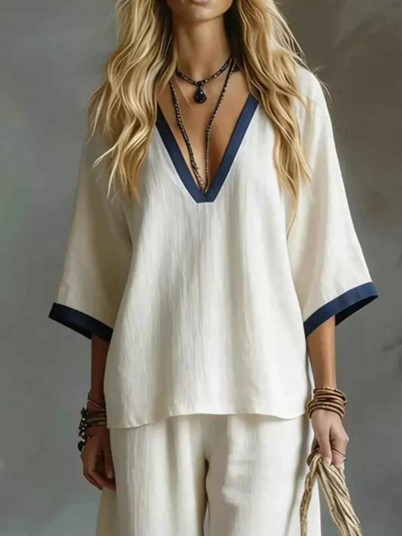 Stylish Contrast Trim Set 副图