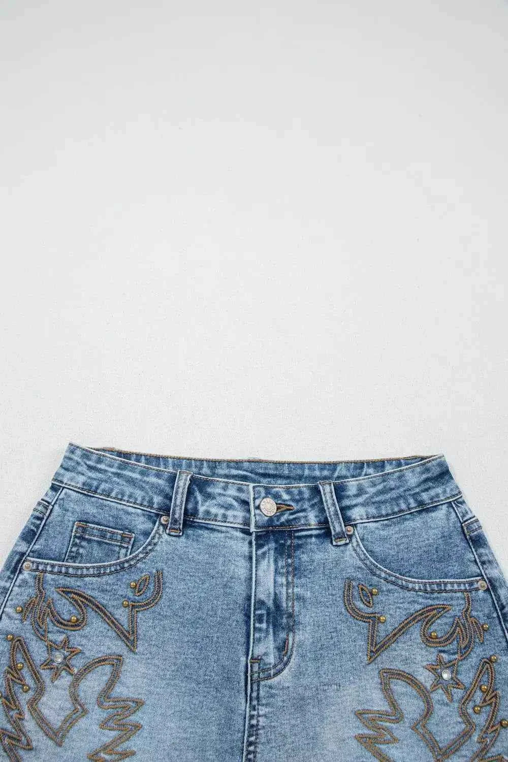 Western Embroidery Stud Denim Shorts - Splashis
