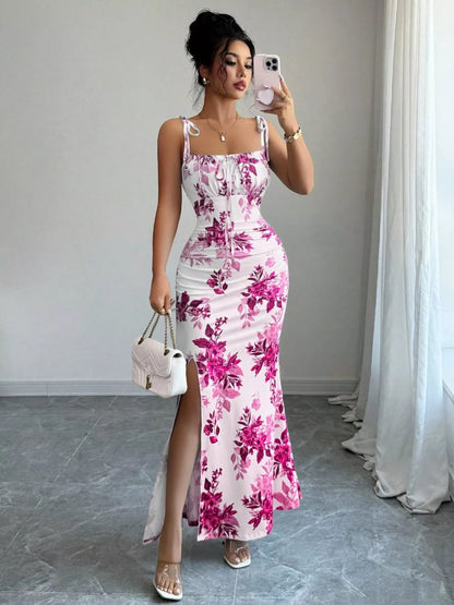 Printed Tie Strap Slit Maxi Dress-Maxi Dress.-Splashis-Splashis