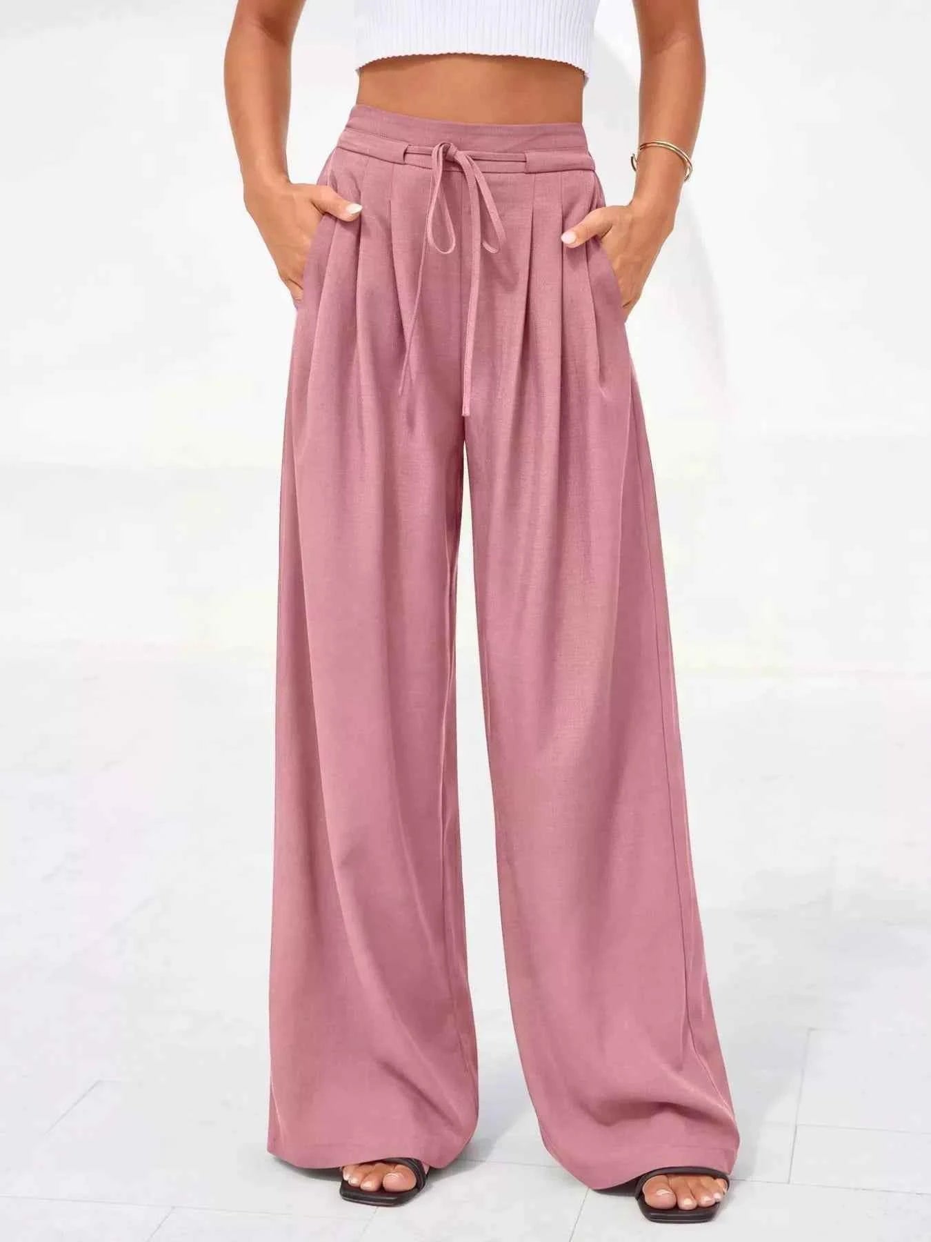 Full Size Plus Size High-Waisted Wide-Leg Pants for Effortless Style-Bottom-Splashis-Splashis