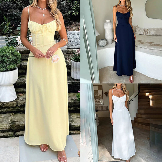 Elegant Tie-Waist A-Line Dress - Splashis