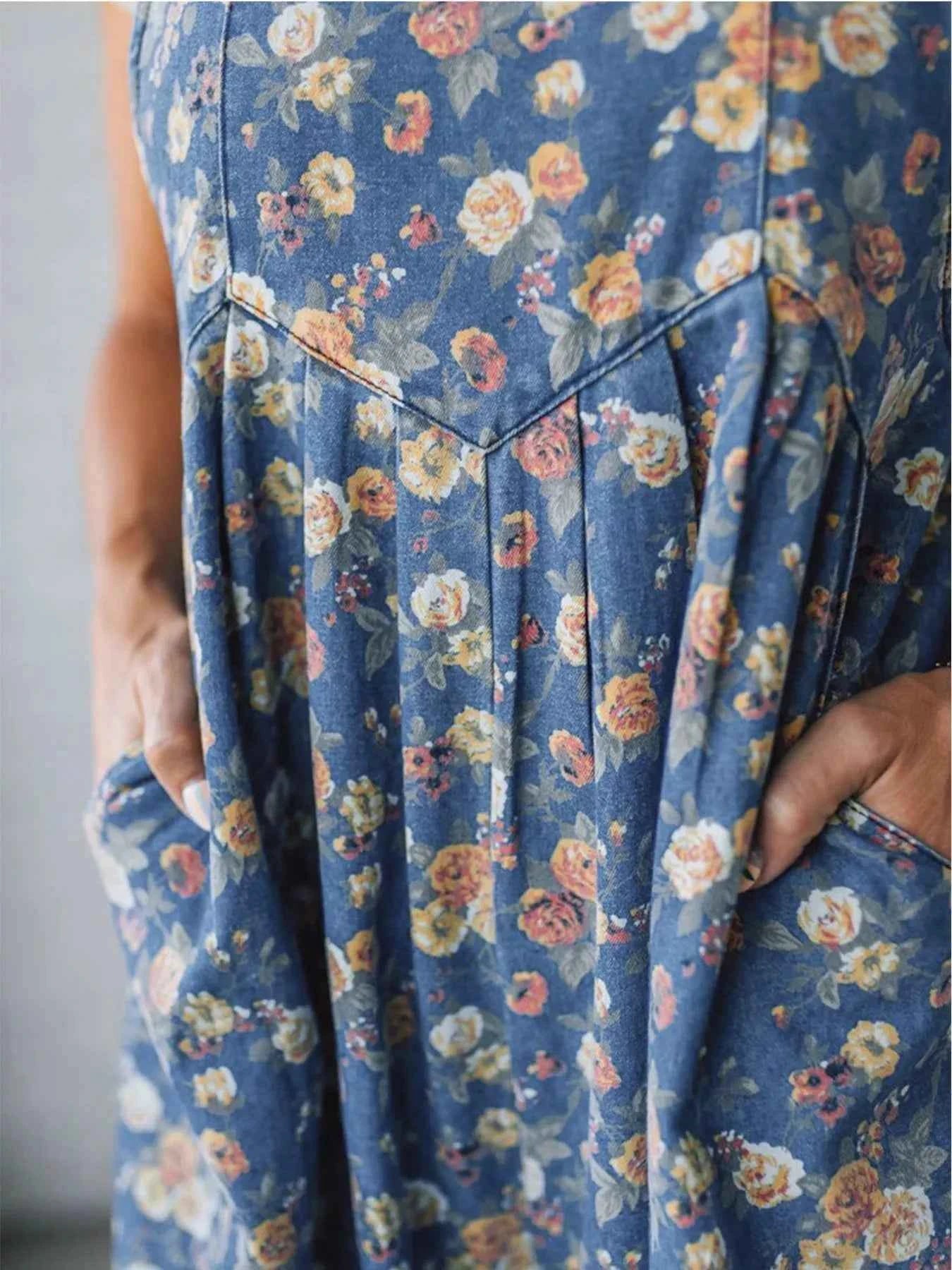 Floral print wide leg denim overalls — additional view 12