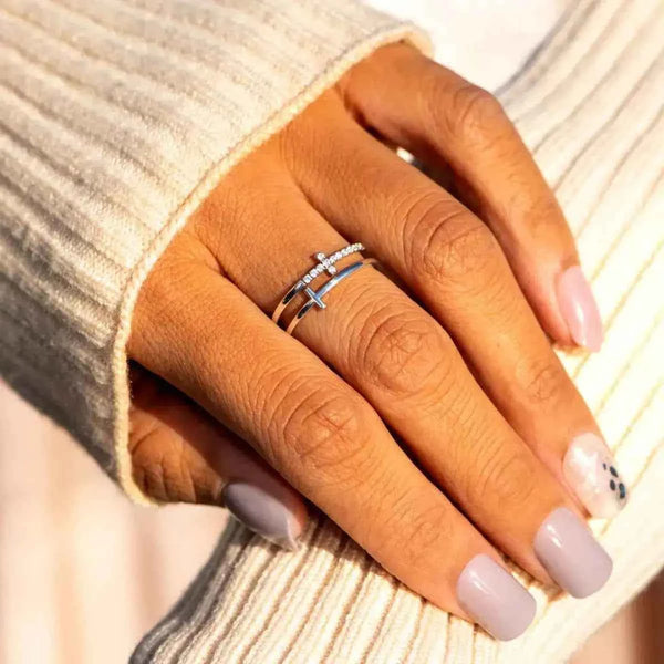 Double band zircon cross ring in 925 silver — additional view 4