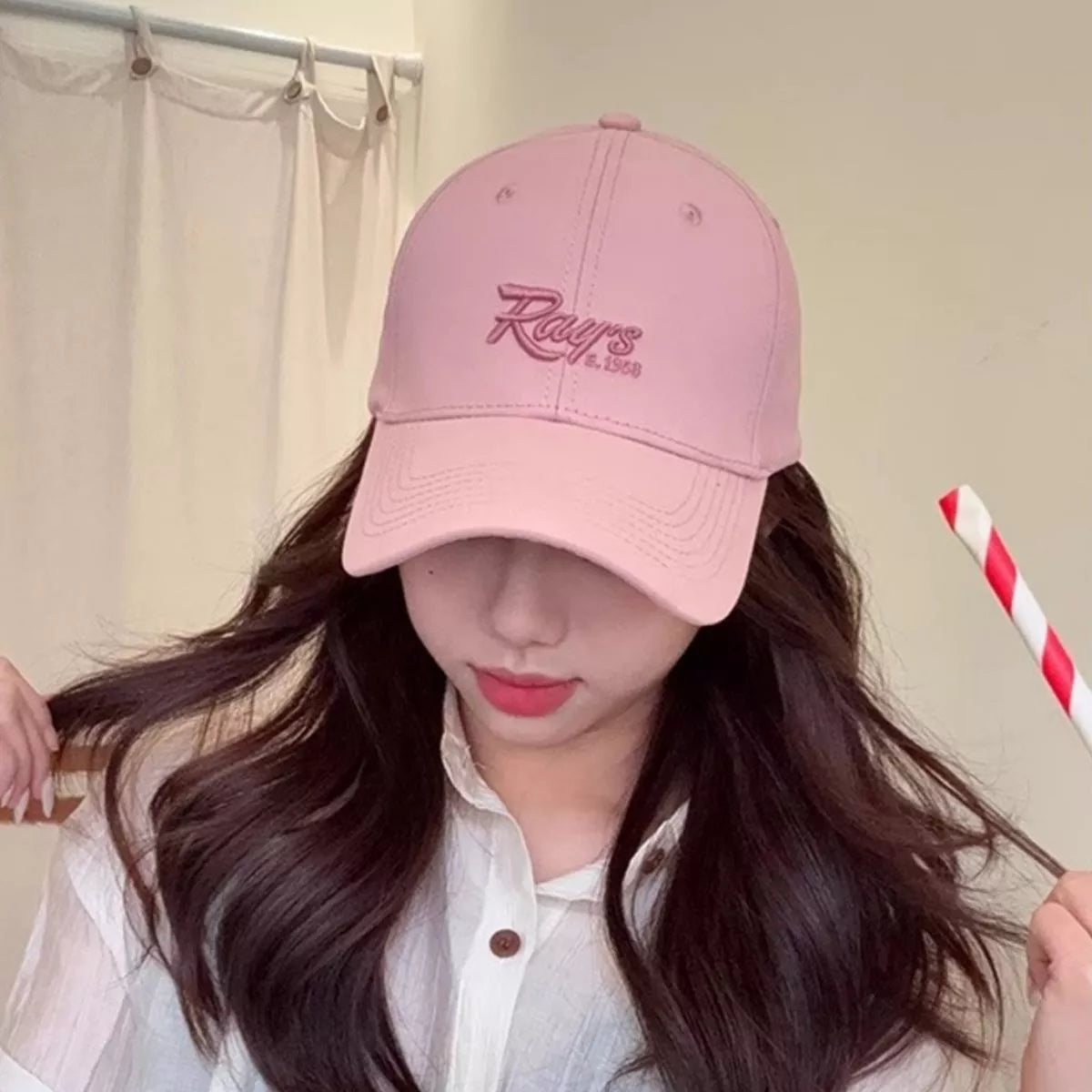 Embroidered baseball cap in blush pink — primary view Main image