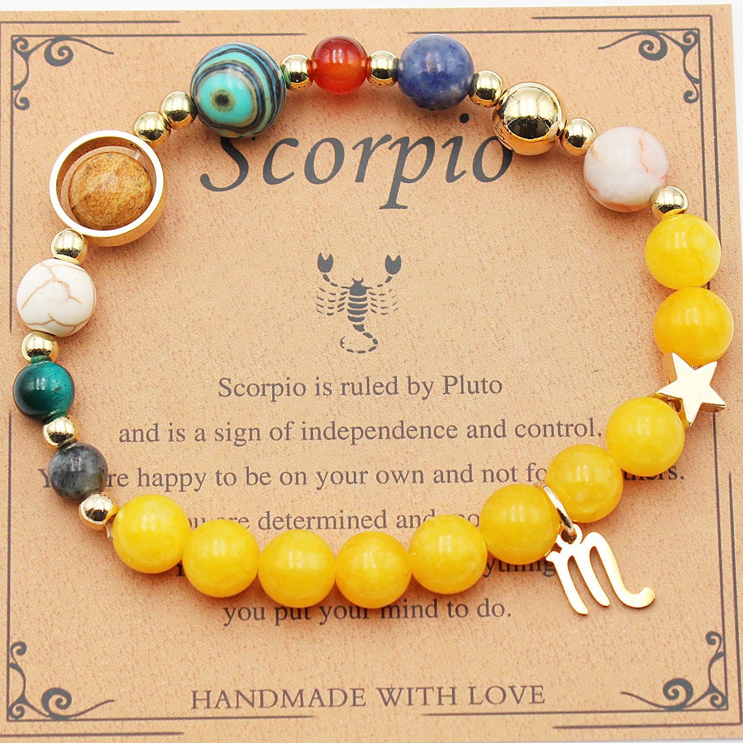 Eight Planets 12 Constellation Bracelet Morgan Stone Beaded Bracelet featuring zodiac signs and natural stones