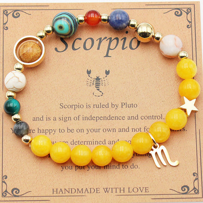 Eight Planets 12 Constellation Bracelet Morgan Stone Beaded Bracelet featuring zodiac signs and natural stones