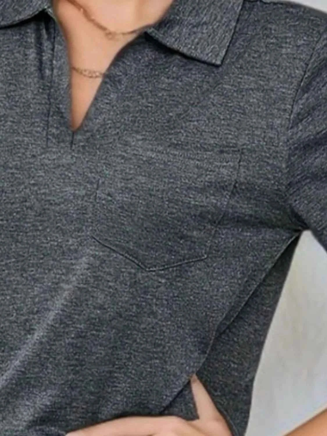 Stylish Johnny Collar Short Sleeve Top Zweitbild