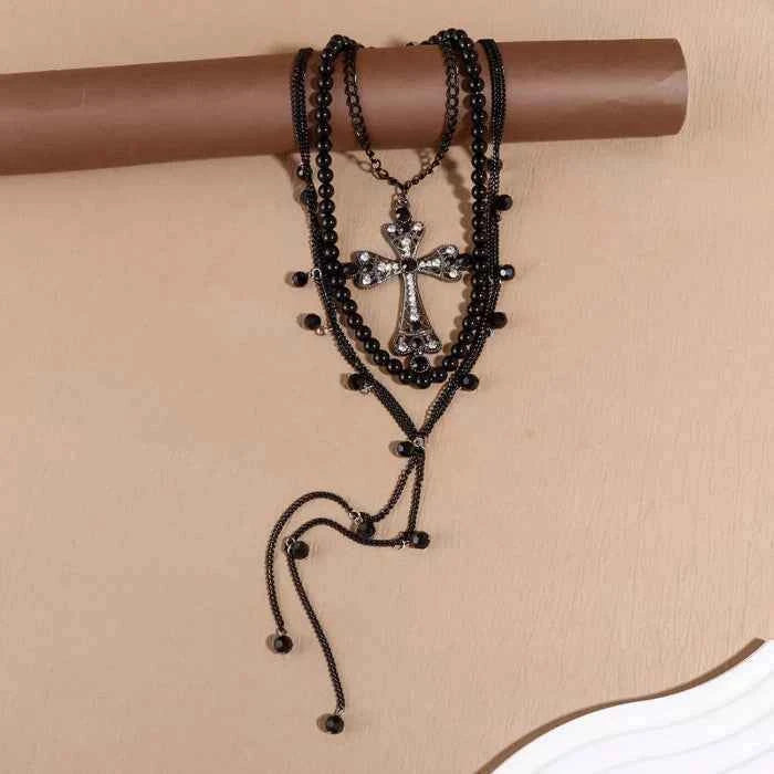 Cross pendant pearl necklace three-piece set — primary view メイン画像