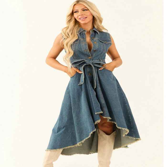 Sleeveless Empire Waist Dress with Hollow Immagine secondaria del prodotto