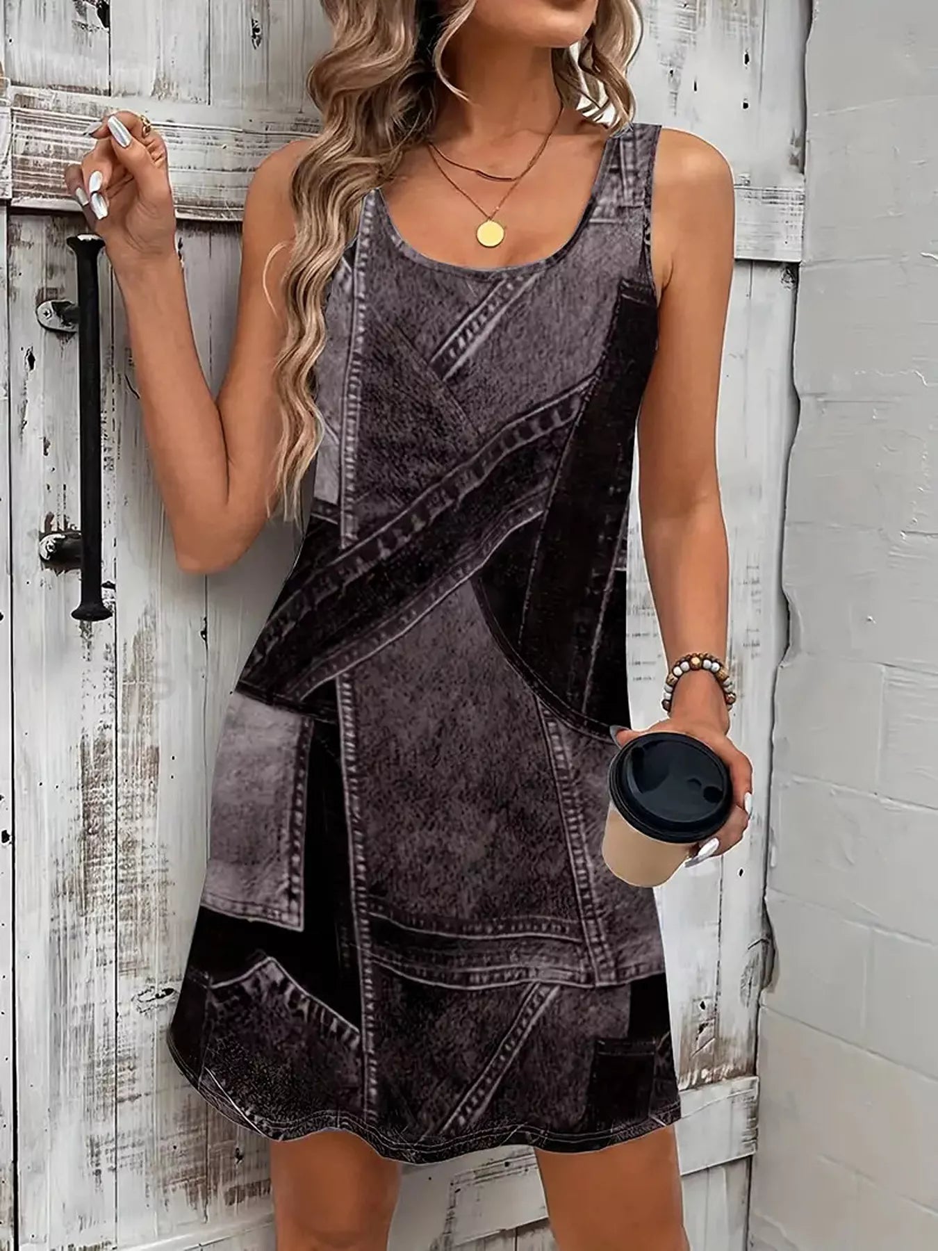 Patchwork Denim Sleeveless Dress Secondary image