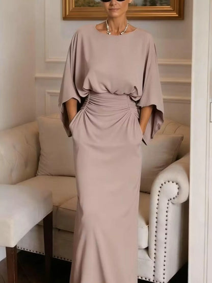 Batwing Sleeve Ruched Maxi Dress-Maxi Dress.-Splashis-Splashis