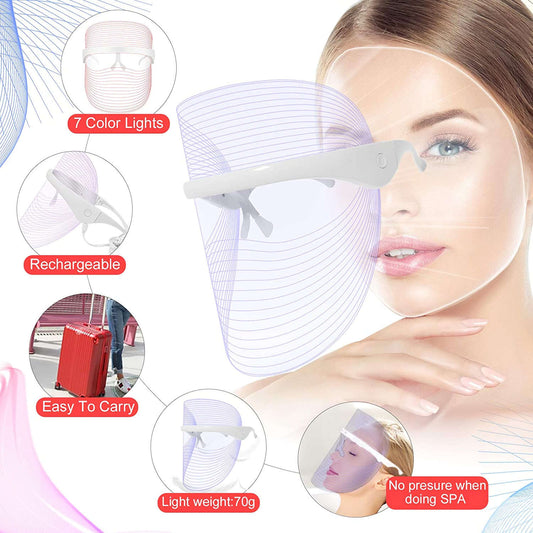 7-Color LED Photon Facial Mask Splashis 470nm blue light 630nm red light 7 color LED mask 7 wavelength LED 90g face mask ABS face mask acne light therapy acne mask device acne treatment mask affordable LED mask anti-aging device anti-aging face