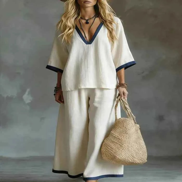 Contrast trim two-piece set — primary view 主图