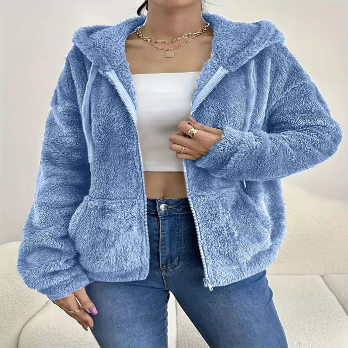 Drawstring fleece zip-up jacket — primary view Main image