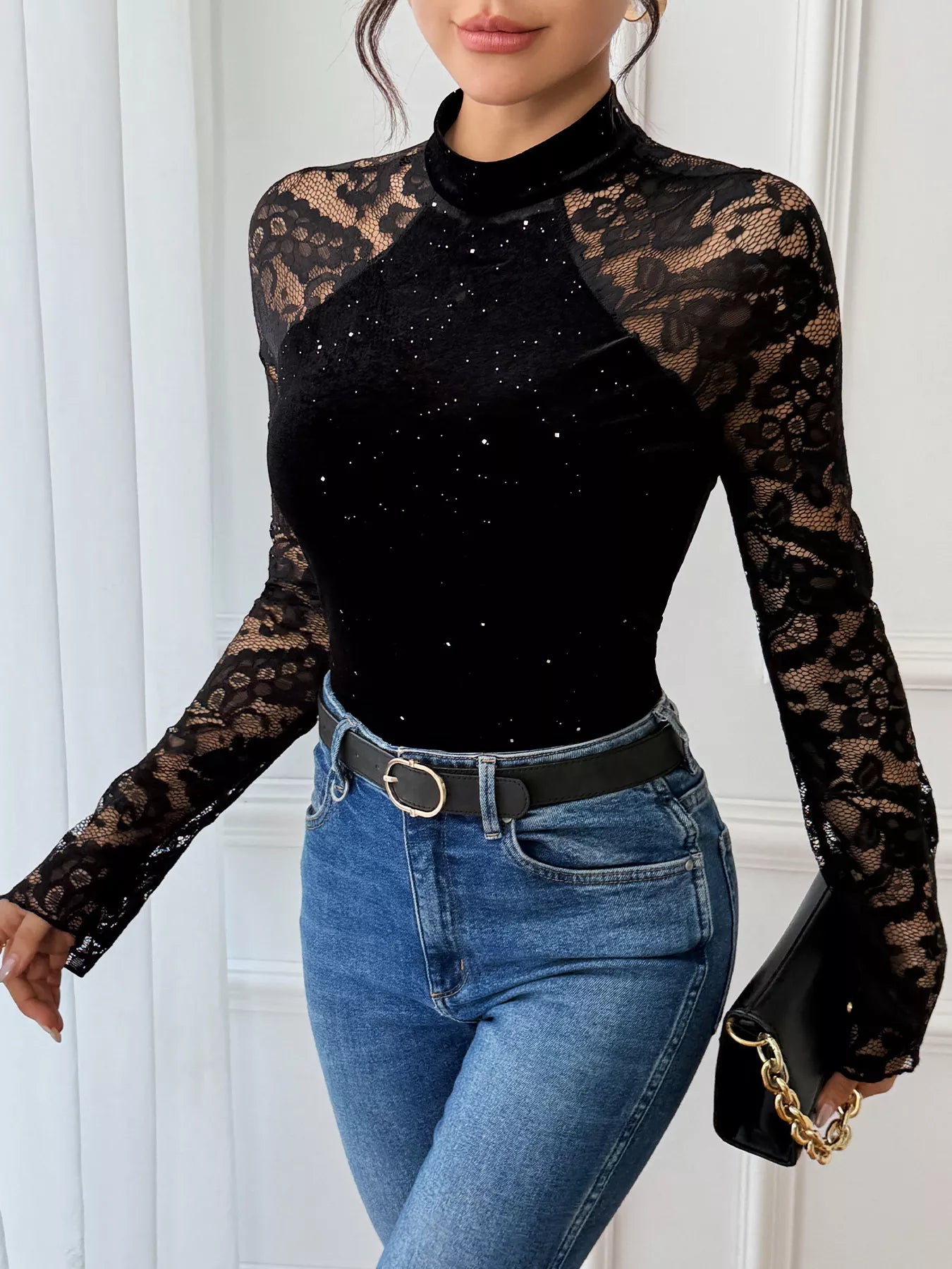 Lace Mock Neck Bodysuit Secondary image