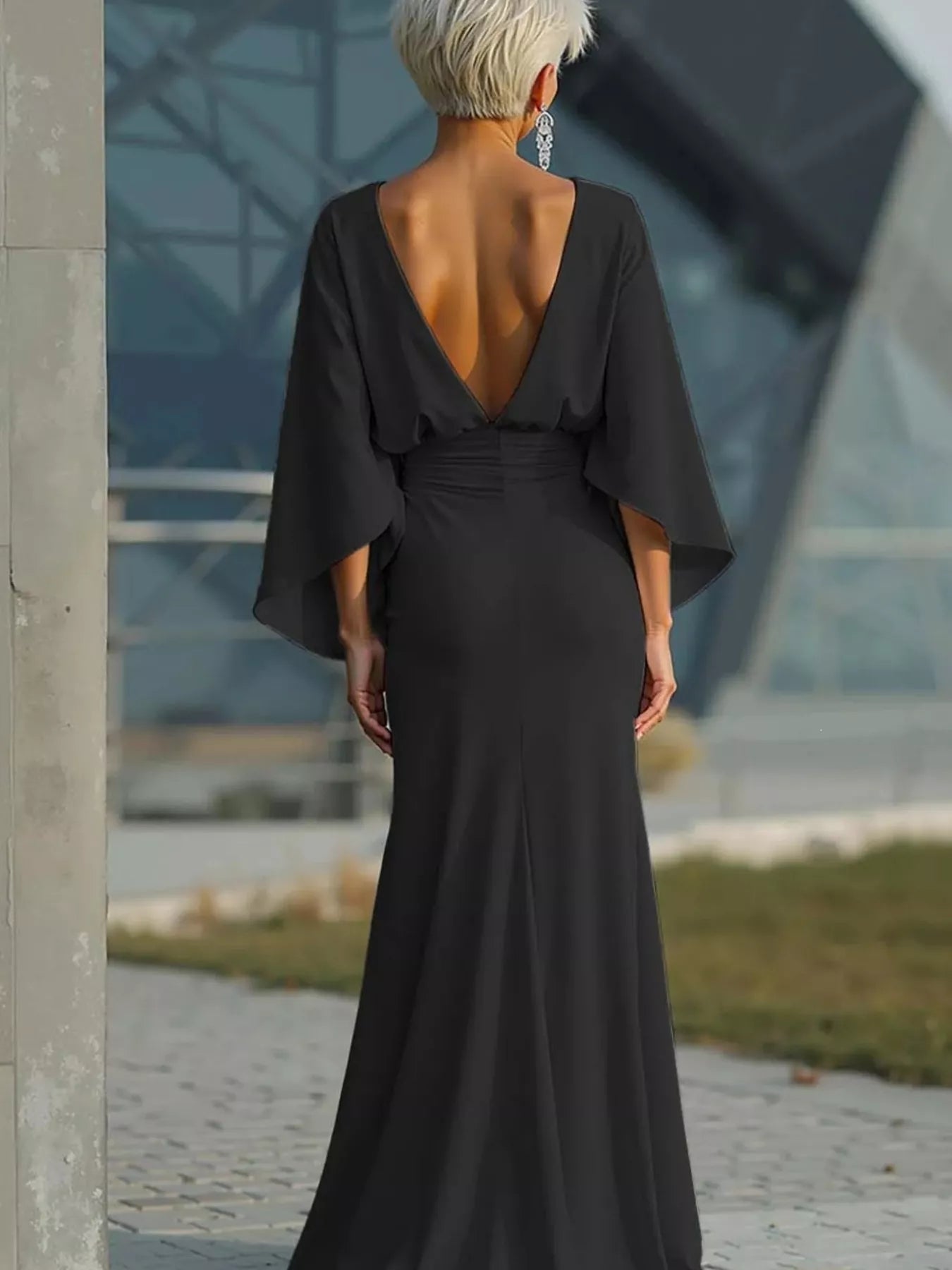 Batwing Sleeve Ruched Maxi Dress-Maxi Dress.-Splashis-Splashis