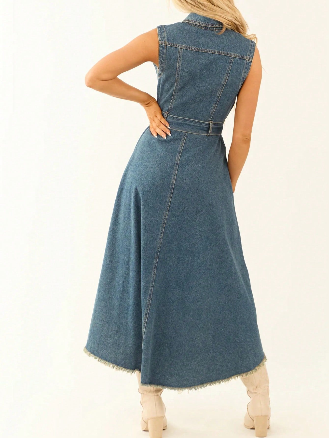 Sleeveless Empire Waist Dress with Hollow - Splashis