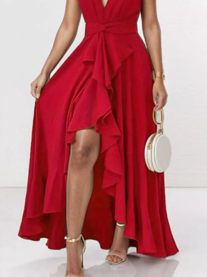 Full Size Ruffled High-Low Maxi Dress Plus Size-Maxi Dress.-Splashis-Splashis
