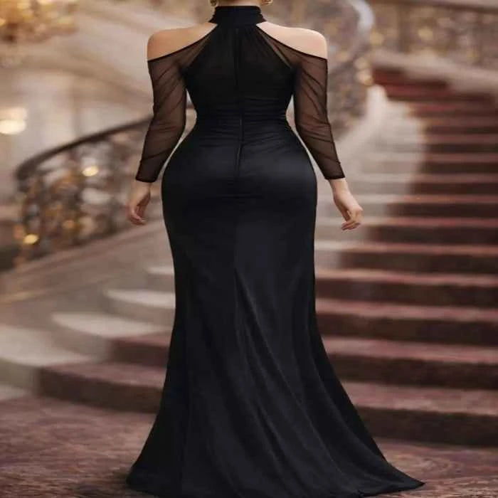 Cold Shoulder Mesh Sleeve Maxi Dress Secondary image