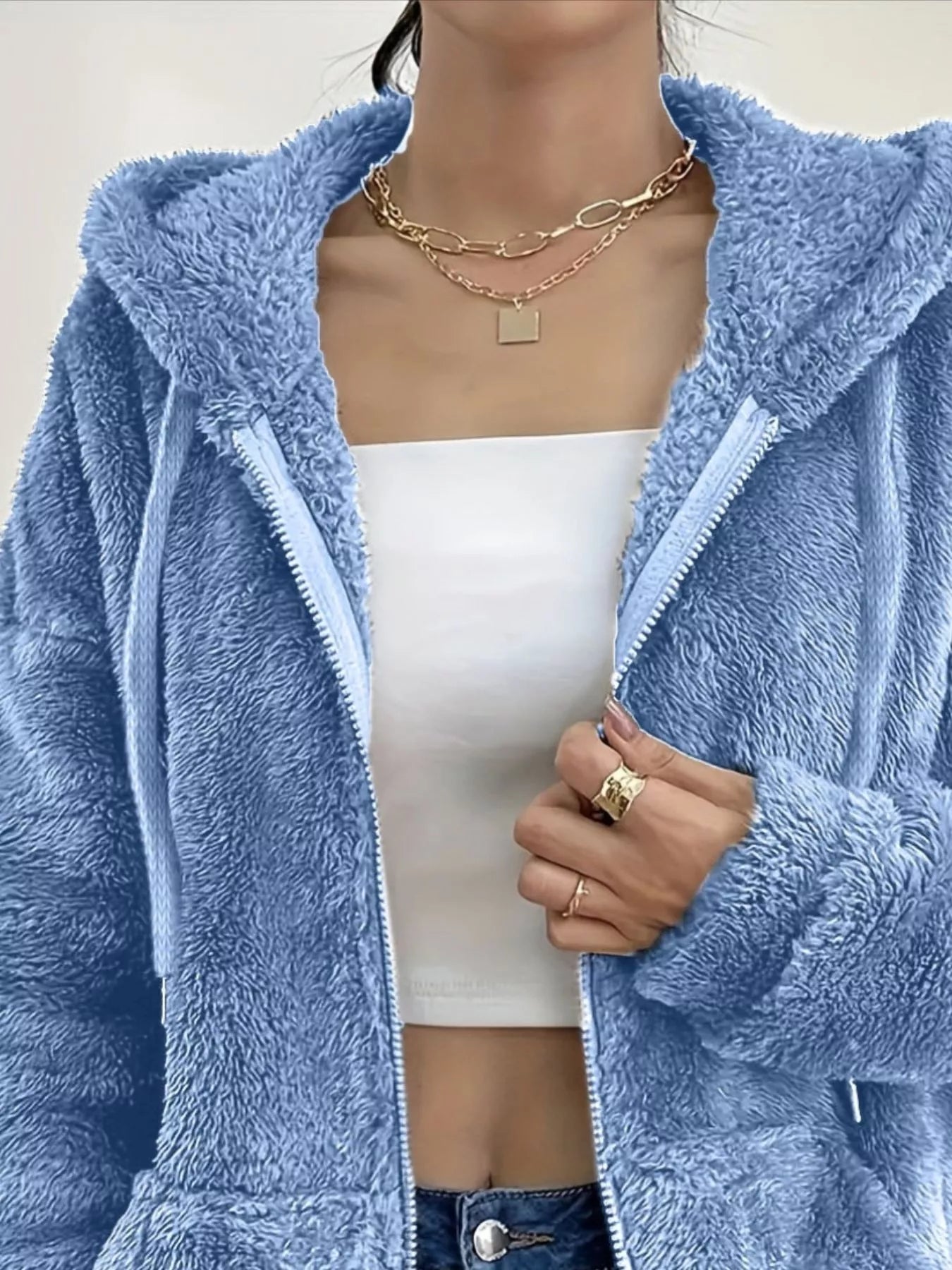Drawstring Fleece Zip-Up Outerwear Secondary image
