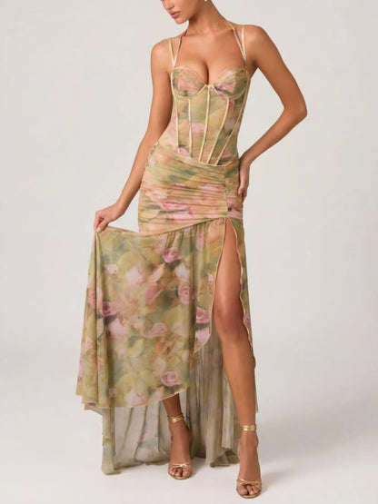 Sweetheart Neck Slit Maxi Dress-Maxi Dress.-Splashis-Color:Moss-Size:XL-Splashis
