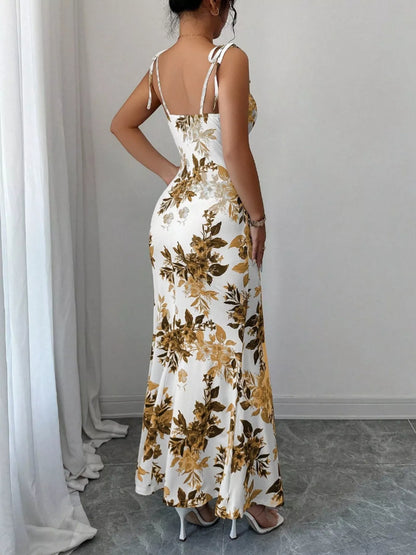Printed Tie Strap Slit Maxi Dress-Maxi Dress.-Splashis-Splashis