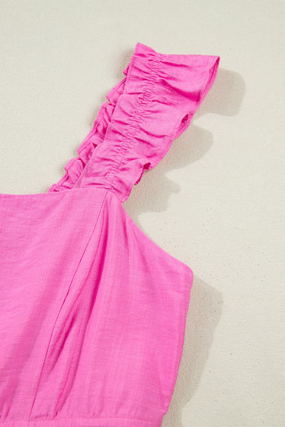 Solid Color Ruffle Trim High Waist Sleeveless Maxi Dress-Maxi Dress.-Splashis-Splashis