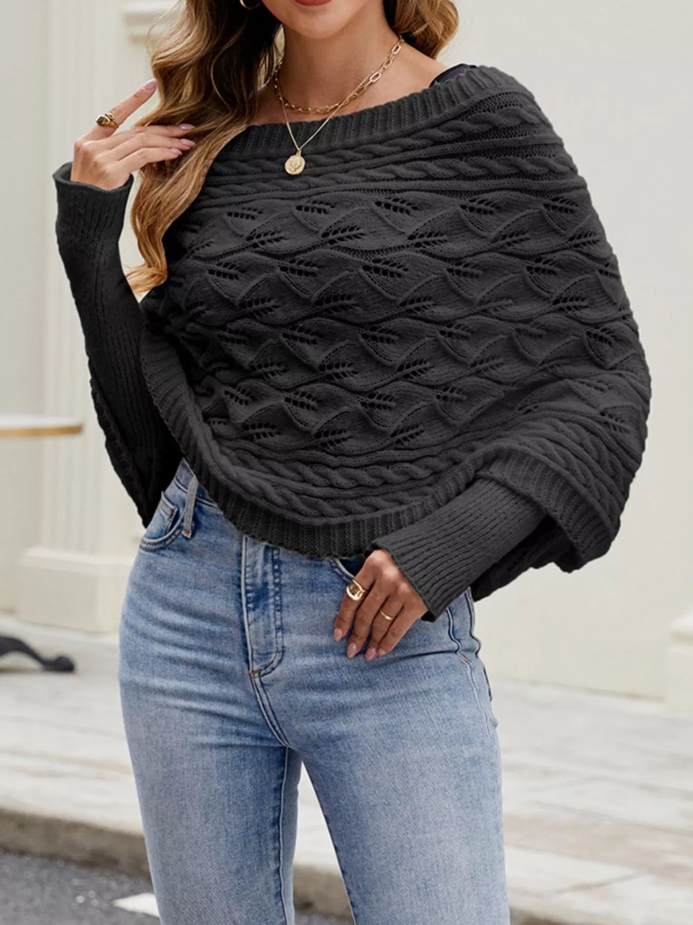Cable Knit Batwing Sleeve Sweater Secondary image