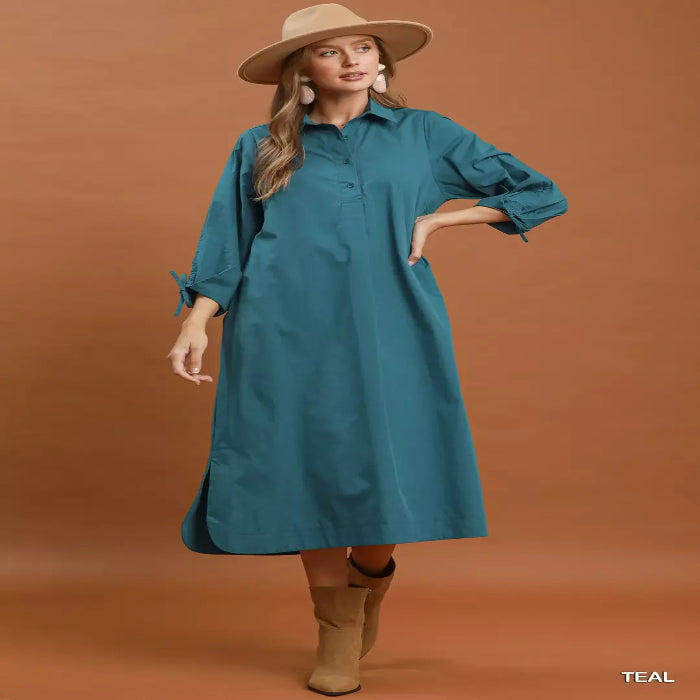 Umgee Collared Button Detail Relaxed Midi Dress — primary view Main image