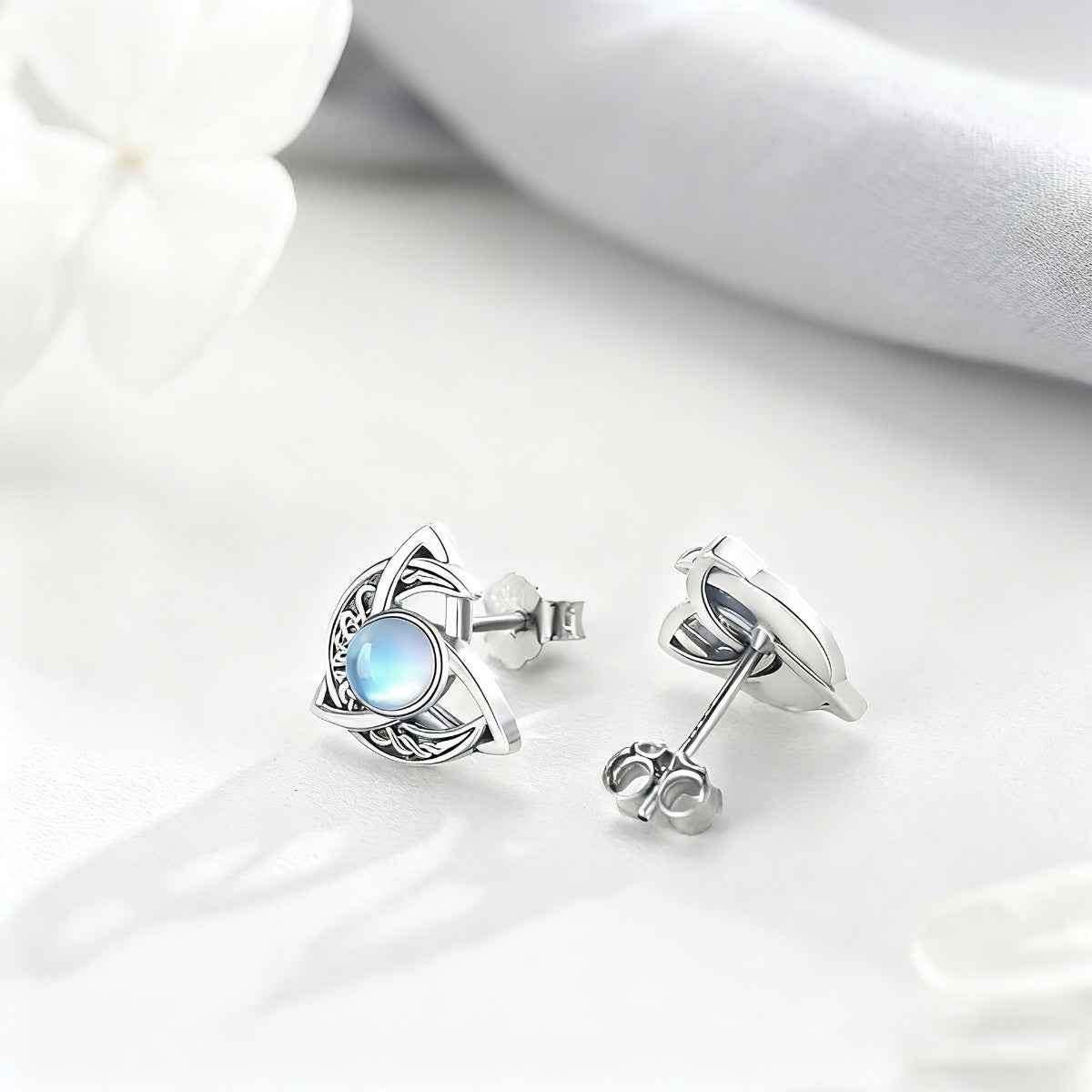 Moonstone stud earrings in 925 sterling silver — additional view 3