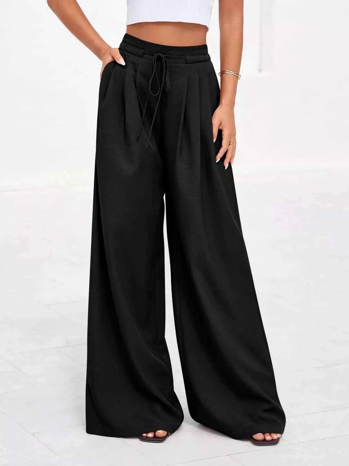 Full Size Plus Size High-Waisted Wide-Leg Pants for Effortless Style-Bottom-Splashis-Splashis