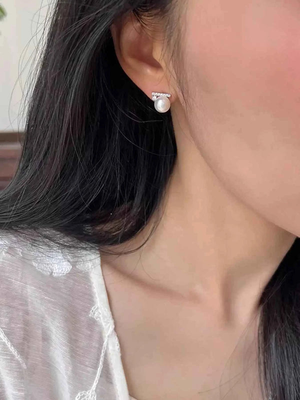 Pearl and zircon stud earrings in 925 silver — additional view 3
