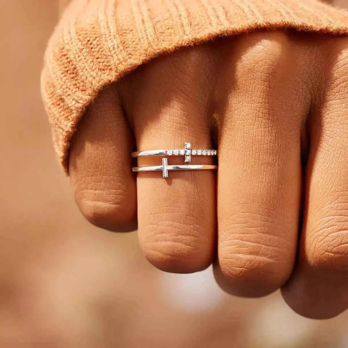 Double band zircon cross ring in 925 silver — additional view 6