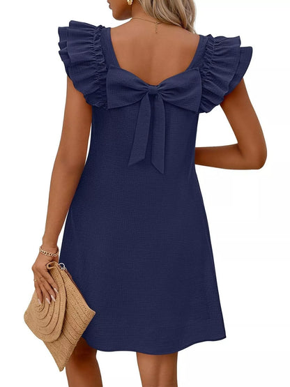 Ruffled Sleeve Square Neck Casual Dress-Casual Dresses-Splashis-Splashis