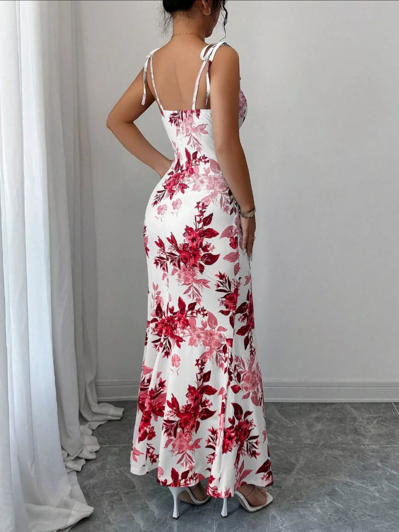 Printed Tie Strap Slit Maxi Dress-Maxi Dress.-Splashis-Splashis