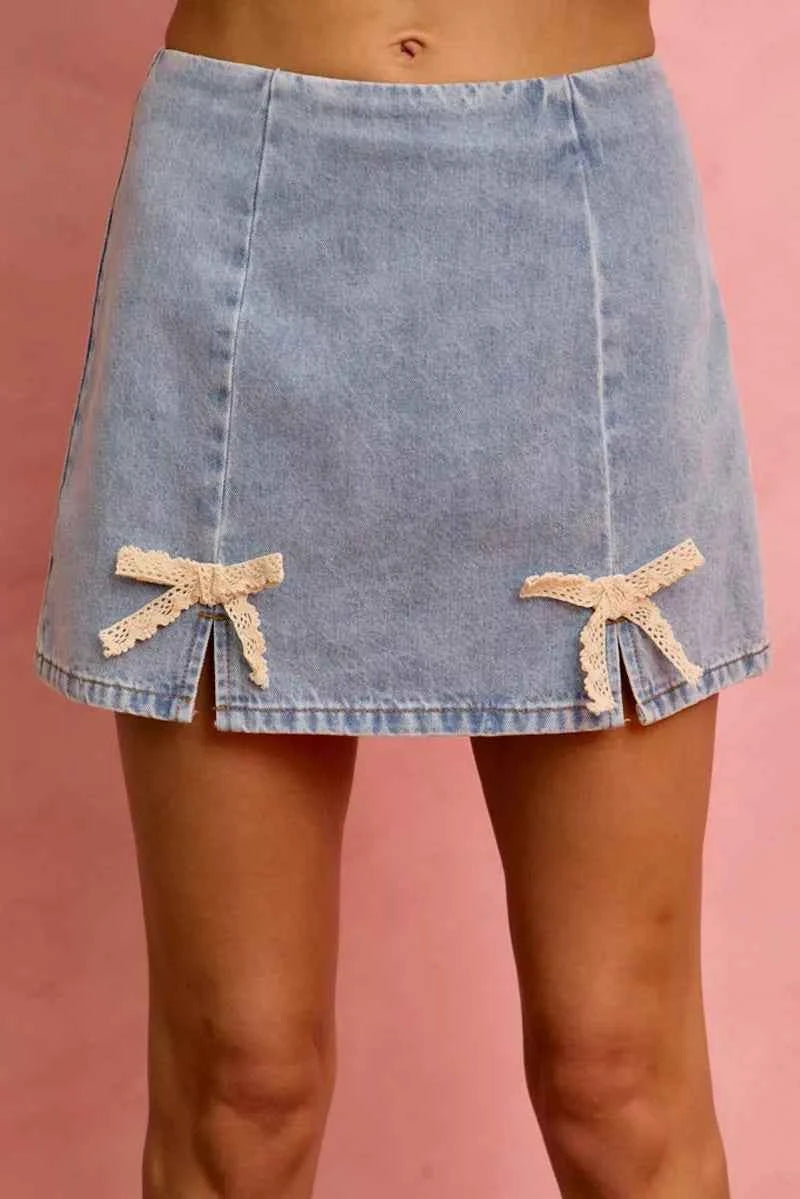 Chic Lace Trim Denim Mini Skirt Sekundär produktbild